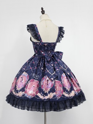 Sweet Vintage Beauty and Beast Print Voile Lolita Jumperskirt