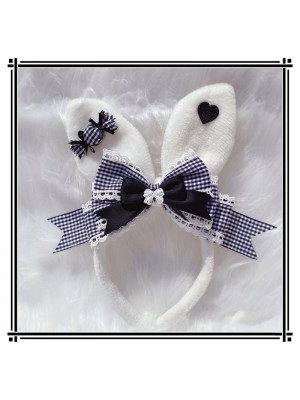 Black and White Grids Bow Bunny Ears KC