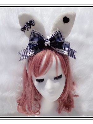 Black and White Grids Bow Bunny Ears KC