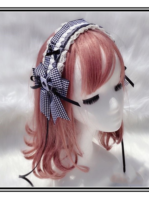 Black and White Grids Lolita Lace Hair Band