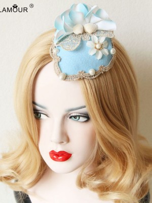 Blue Flower Shell Mini Top Hat