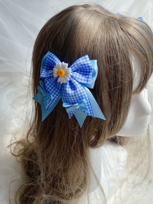 Blue Hair Clips with Flower
