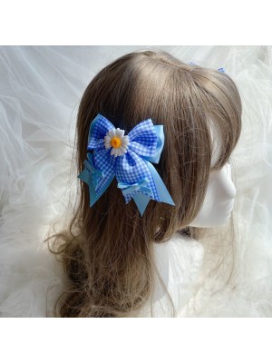 Blue Hair Clips with Flower