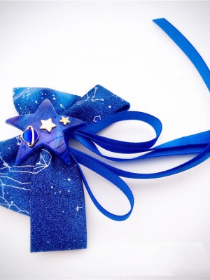 Blue Star Starry Sky Hair Clip with Ribbons