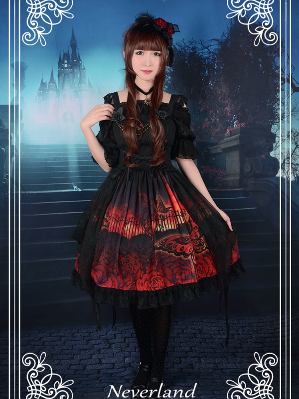 Dark Gothic Lolita Butterfly Cemetery Jumperskirt
