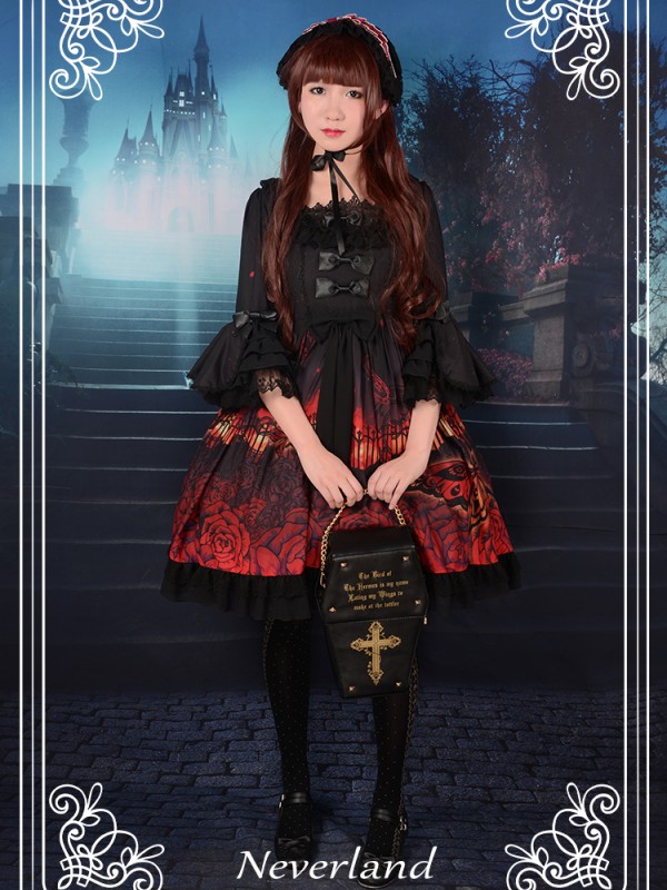 Dark Gothic Printed Lolita Dress Butterfly Cemetery One Piece