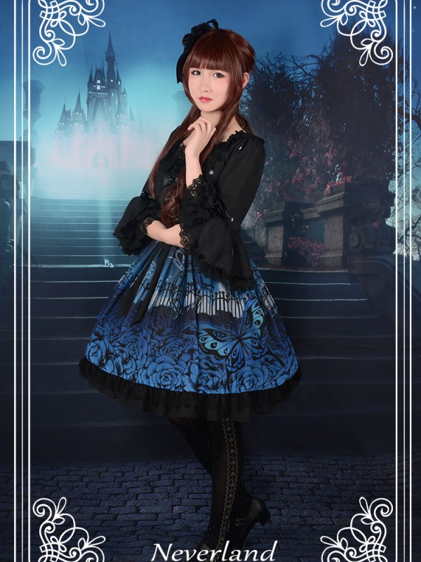 Dark Gothic Printed Lolita Dress Butterfly Cemetery One Piece
