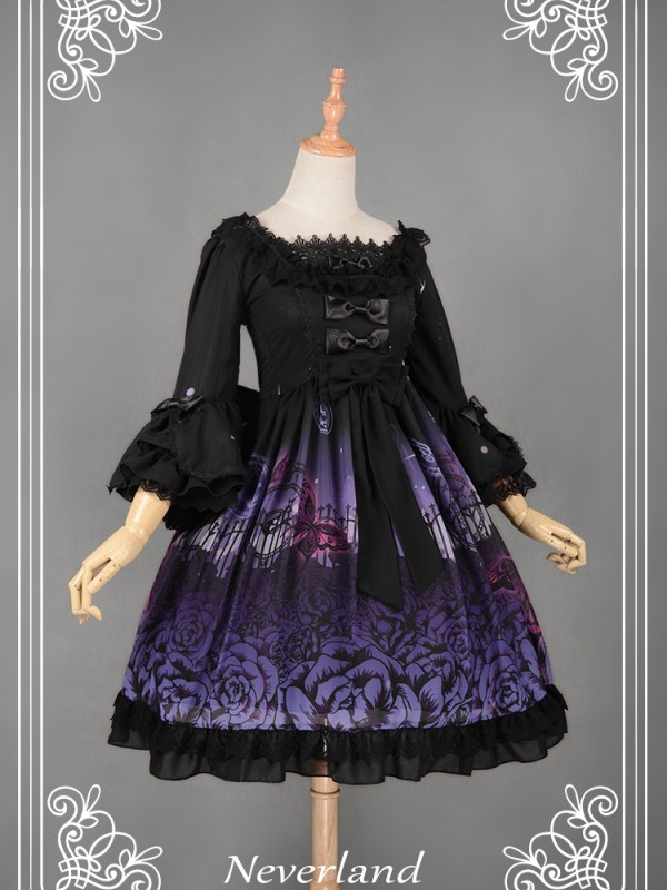 Dark Gothic Printed Lolita Dress Butterfly Cemetery One Piece Dark Gothic Printed Lolita Dress Butterfly Cemetery One Piece