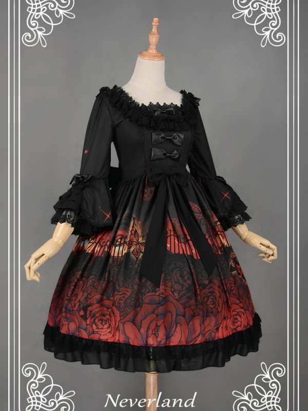 Dark Gothic Printed Lolita Dress Butterfly Cemetery One Piece Dark Gothic Printed Lolita Dress Butterfly Cemetery One Piece