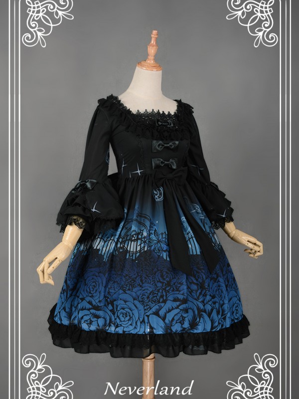 Dark Gothic Printed Lolita Dress Butterfly Cemetery One Piece Dark Gothic Printed Lolita Dress Butterfly Cemetery One Piece
