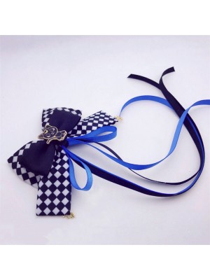 Cat Black and White Grids Hair Clip with Ribbons
