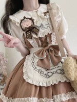 Chocolate cake sweet and cute embroidered suspender dress