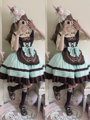 Chocolate cake sweet and cute embroidered suspender dress