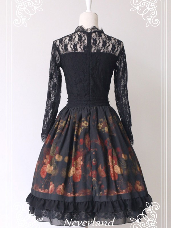 Vintage Flower-choosing Girl Long Sleeve Eyelash Lace One-piece Lolita