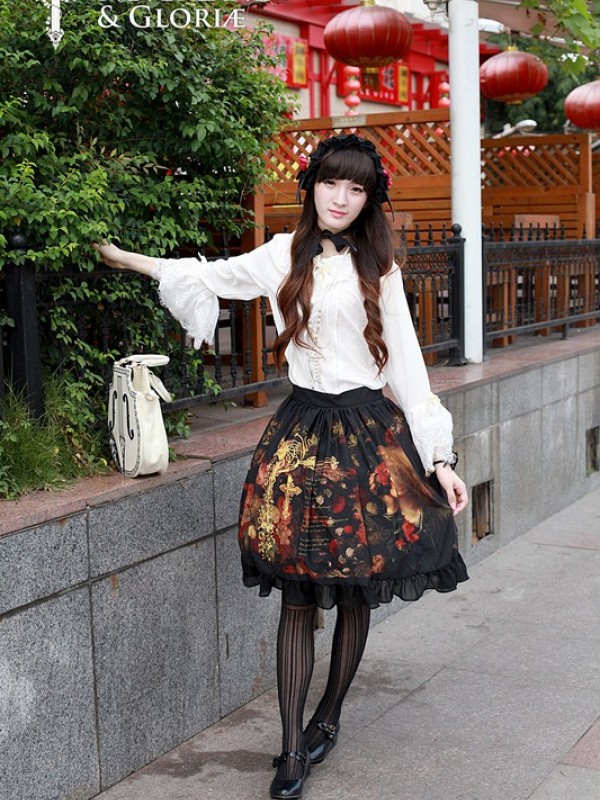 Flower-choosing Girl Normal Waist Skirt