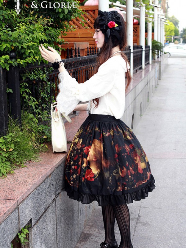 Flower-choosing Girl Normal Waist Skirt