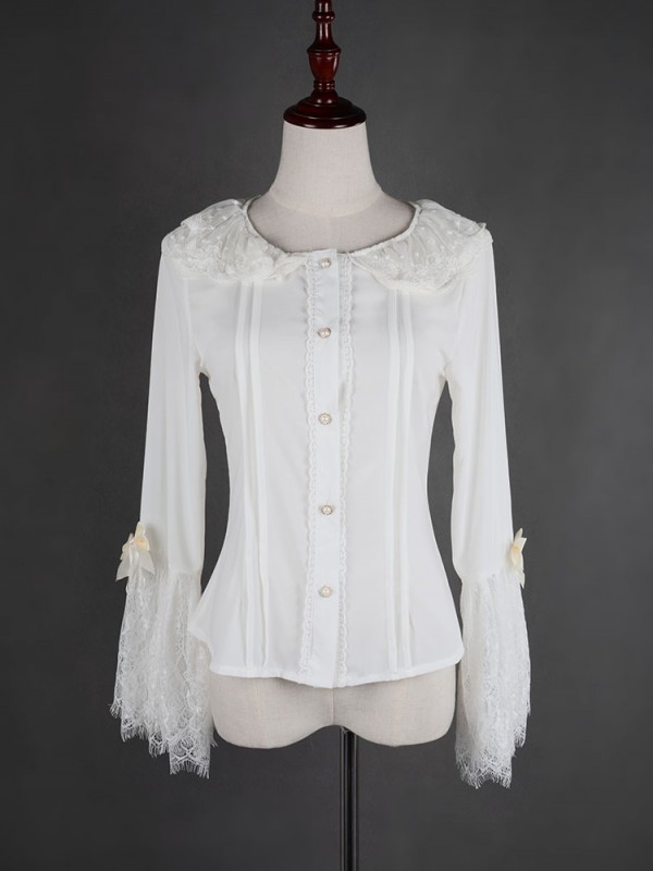 Flower-choosing Girl  Eyelash Lace Tight Trumpet Sleeve Blouse