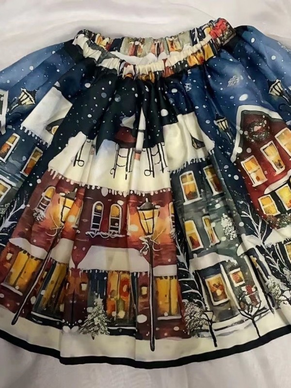 Christmas Streetscape sweet printed skirt