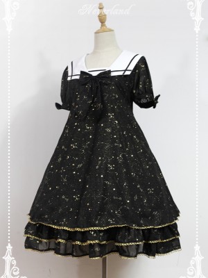Sweet and Cute Japanese Style Lolita Constellation Sailor Collar One-piece OP