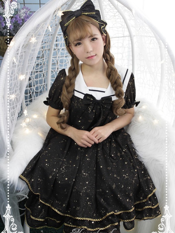 Sweet and Cute Japanese Style Lolita Constellation Sailor Collar One-piece OP