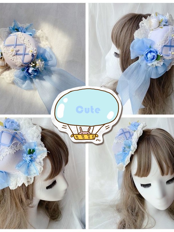 Cute Blue Flower Mini Top Hat