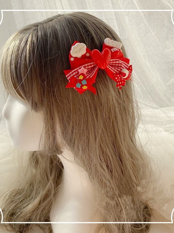 Cute Red Heart Bowknot Hair Clip
