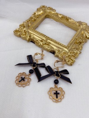 Dark Black Cross Ear Clips