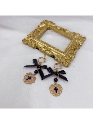 Dark Black Cross Ear Clips