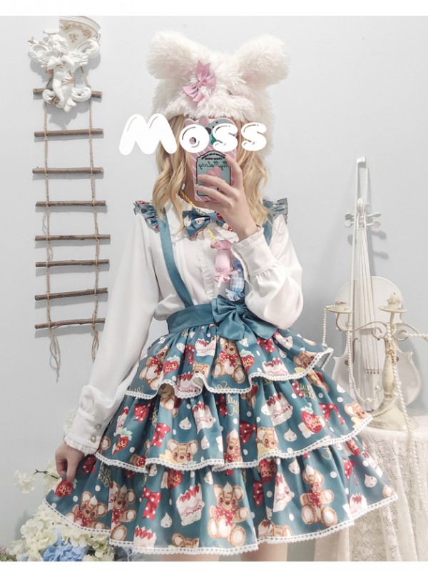 Eieyomi - Strawberry Cake Bear Suspender Skirt