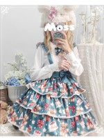 Eieyomi - Strawberry Cake Bear Suspender Skirt Eieyomi - Strawberry Cake Bear Suspender Skirt