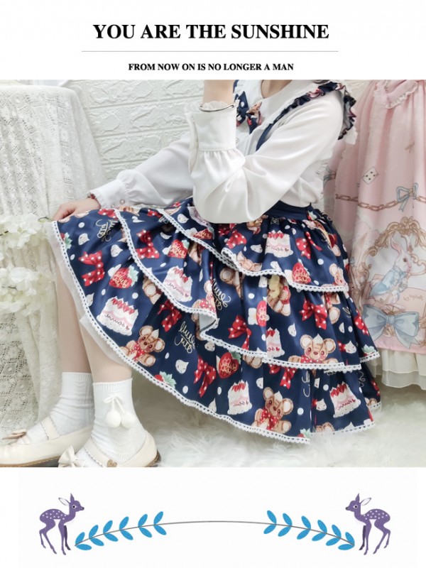 Eieyomi - Strawberry Cake Bear Suspender Skirt