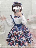 Eieyomi - Strawberry Cake Bear Suspender Skirt Eieyomi - Strawberry Cake Bear Suspender Skirt