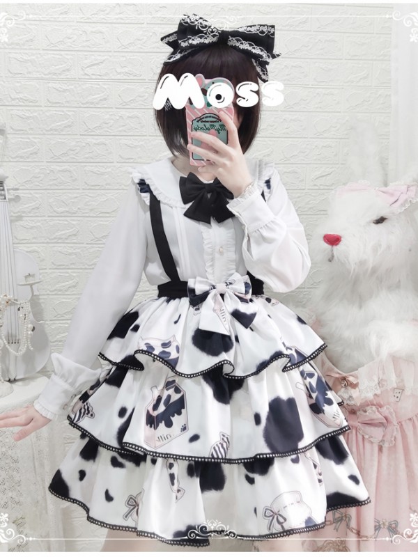 Eieyomi - Sweet Milk Candy Suspender Skirt