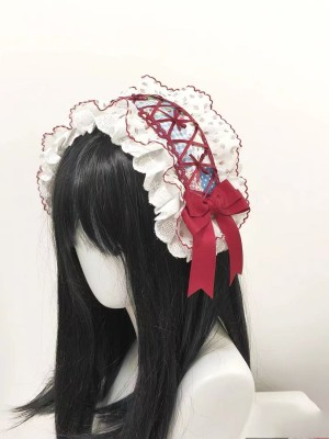 Straberry Floral Patchwork Lace red bow Headband