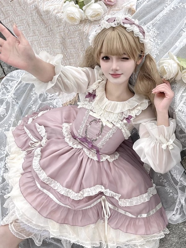 【Floating Dance Music】~Lolita Jumperskirt~Lace Sweet and elegant embroidery Sling skirt