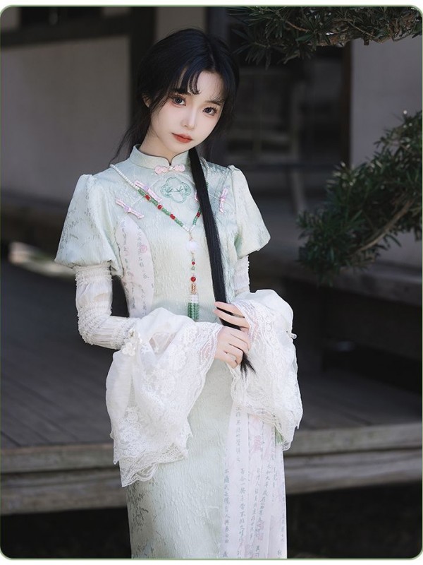 【Frost Moon Night]~Chinese style Improved cheongsam~Combining embroidery and printing~Spring models