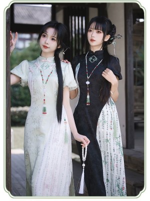 【Frost Moon Night]~Chinese style Improved cheongsam~Combining embroidery and printing~Spring models