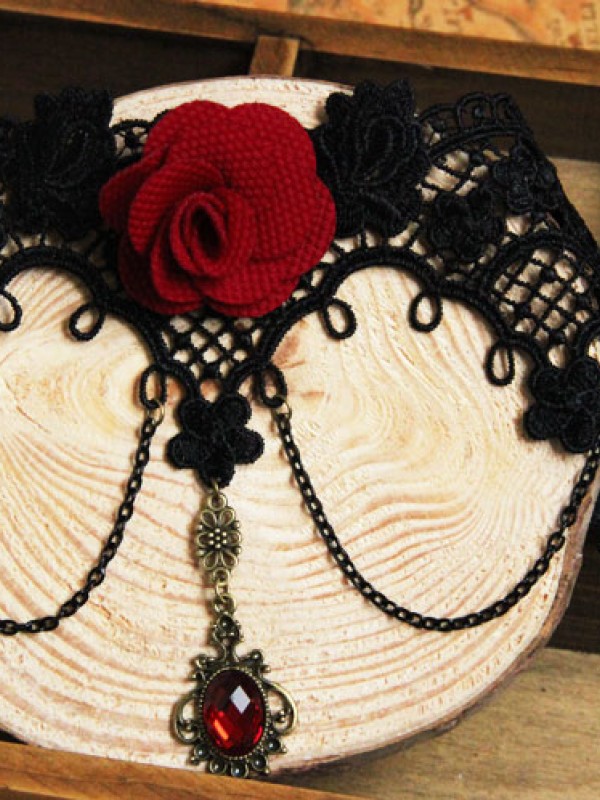 Gothic Red Rose Vintage Choker