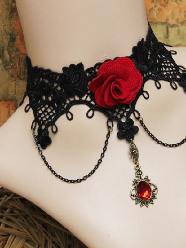 Gothic Red Rose Vintage Choker