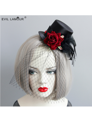 Gothic Rose Feather Mini Top Hat