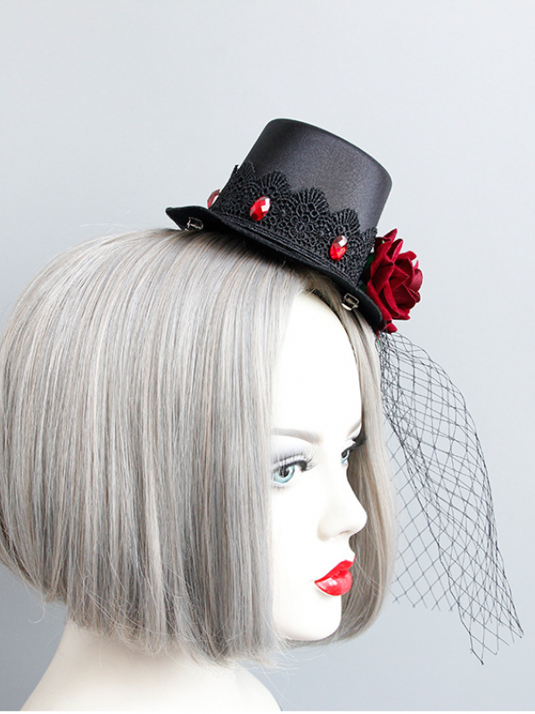 Gothic Rose Feather Mini Top Hat Gothic Rose Feather Mini Top Hat