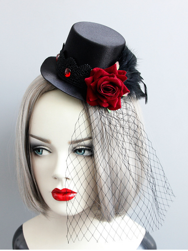 Gothic Rose Feather Mini Top Hat Gothic Rose Feather Mini Top Hat