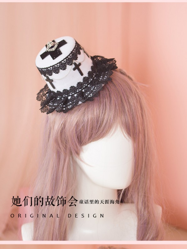 Gothic Skeleton Lace Fringe Mini Hat Gothic Skeleton Lace Fringe Mini Hat