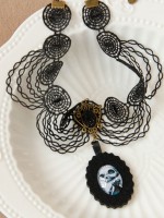 Gothic Skeleton Pendant Black Lace Choker