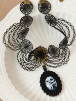Gothic Skeleton Pendant Black Lace Choker Gothic Skeleton Pendant Black Lace Choker
