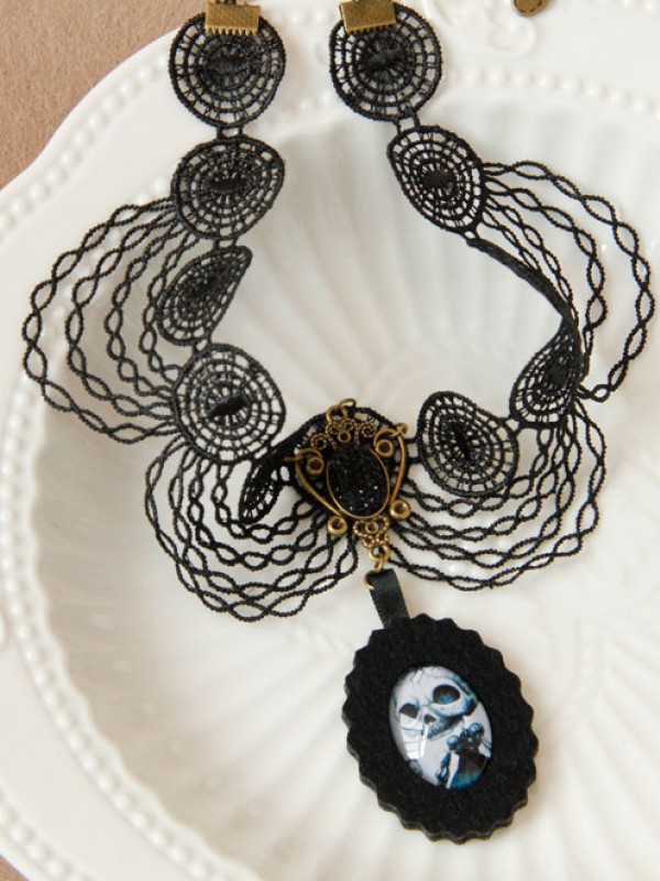 Gothic Skeleton Pendant Black Lace Choker Gothic Skeleton Pendant Black Lace Choker