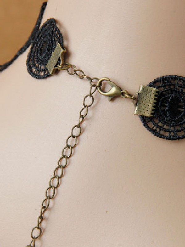 Gothic Skeleton Pendant Black Lace Choker Gothic Skeleton Pendant Black Lace Choker