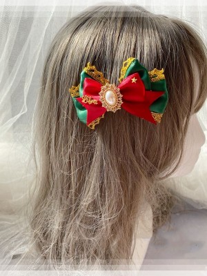 Green Bow Hair Clip with A Artificial Pearl