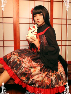 Haunted Night Red and Black Print Nine Tails Fox JSK Lolita Suspender Dress