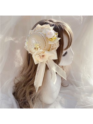 Ivory Flowers Lolita Mini Top Hat